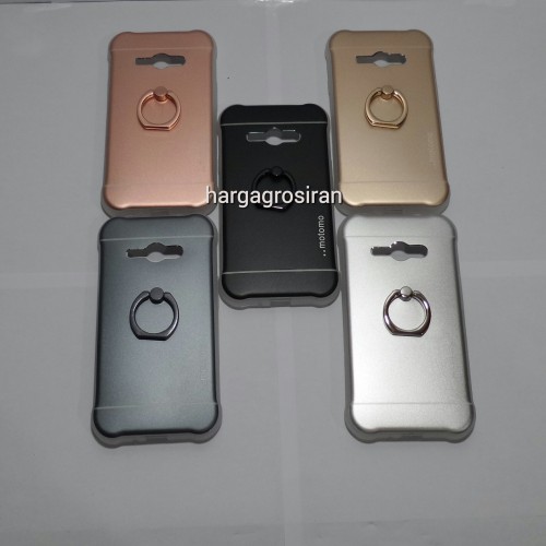 Softcase Motomo Ring Samsung Galaxy J1 Ace / Motomo Alluminium + Ring Holder Dibelakang