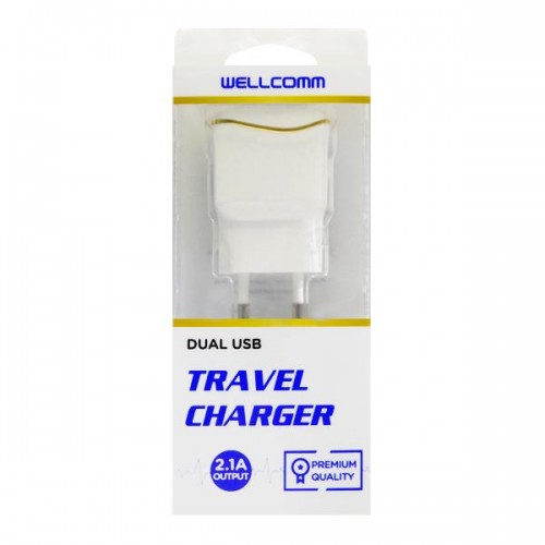 TC Charger 2.1A Output / DUAL USB + Kabel Flat Micro 1M  - Wellcomm