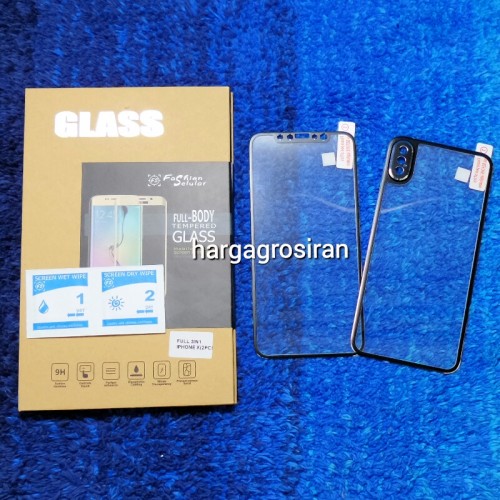 Tempered Glass FS 3IN1 Iphone X - Depan Belakang + Lens Protector / Full Screen /  Anti Gores Kaca