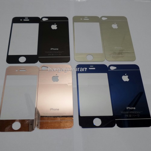 Tempered Glass Mirror Iphone 4 / 4s / Anti Gores Kaca Warna Warni Gold Full Set - STDIS