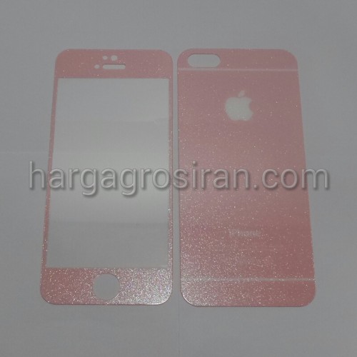 Tempered Glass Pink Iphone 5 / Iphone 5S - Anti Gores Kaca Full Set Depan Belakang