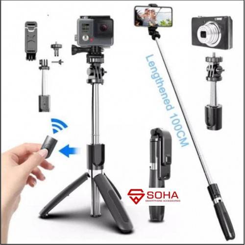 L02 Tongsis Plus Tripod Wireless Bluetooth Selfie Stick Monopods Universal  Bisa dikecilin Buat Smartphone GoPro Action Camera.