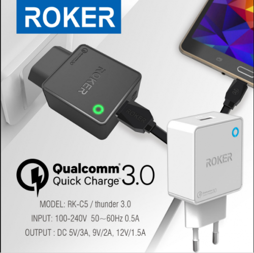 TC Charger / Batok Adaptor Plus Kabel - 3 Ampere / Roker Thunder Q.C 3.0