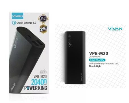 Powerbank Vivan M20 20.400 Mah - Quick Charge 3.0 / 2 USB Ports 2.4A