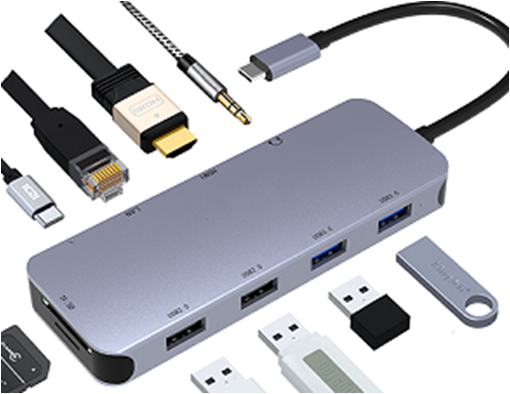 HUC-003 SOHA 10 In 1 HUB, LAN Ethernet, Type C, HDMI, VGA, USB 2.0 & 3.0 Micro Adapter, Aux Audio