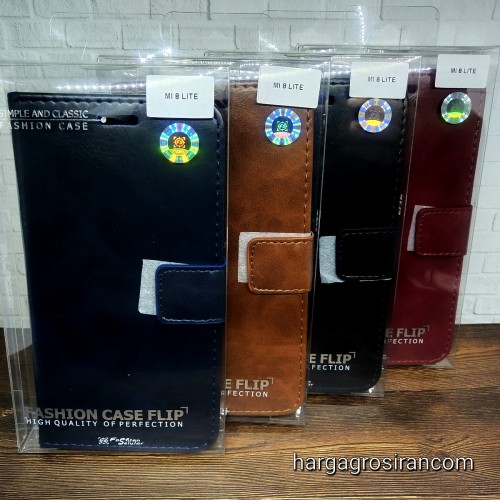 Xiaomi Mi 8 Lite - Sarung Kulit FS Leather Case Blue Moon Ada Kancing dan Pinggiran Jahitan Cover