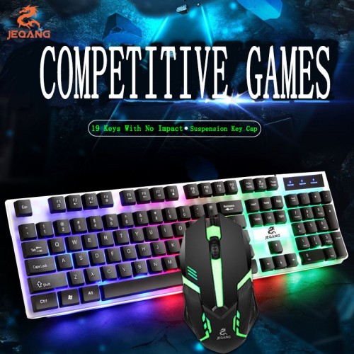 JK-1980 Keyboard & Mouse Kabel Gamer Professional Gaming Lampu LED RGB Backlit di Tombol For PC Laptop KYB-015