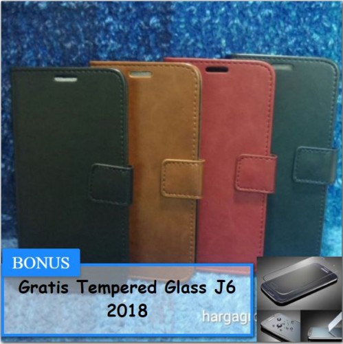 Samsung J6 2018 - Sarung Kulit FS Leather Case Blue Moon Ada Kancing dan Pinggiran Jahitan Cover