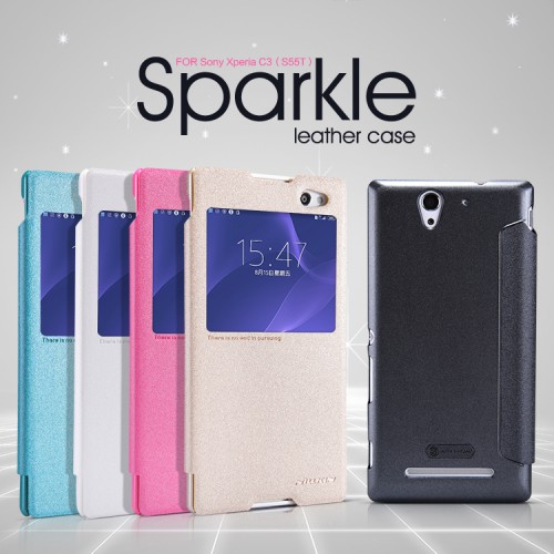 Sarung Sparkle Leather Case Sony Xperia C3 / S55T