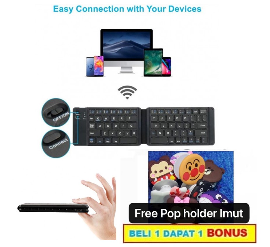 SOHA KYB-006 Wireless Bluetooth Keyboard Portable Lipat Folding Magnetic Support IOS Win Android