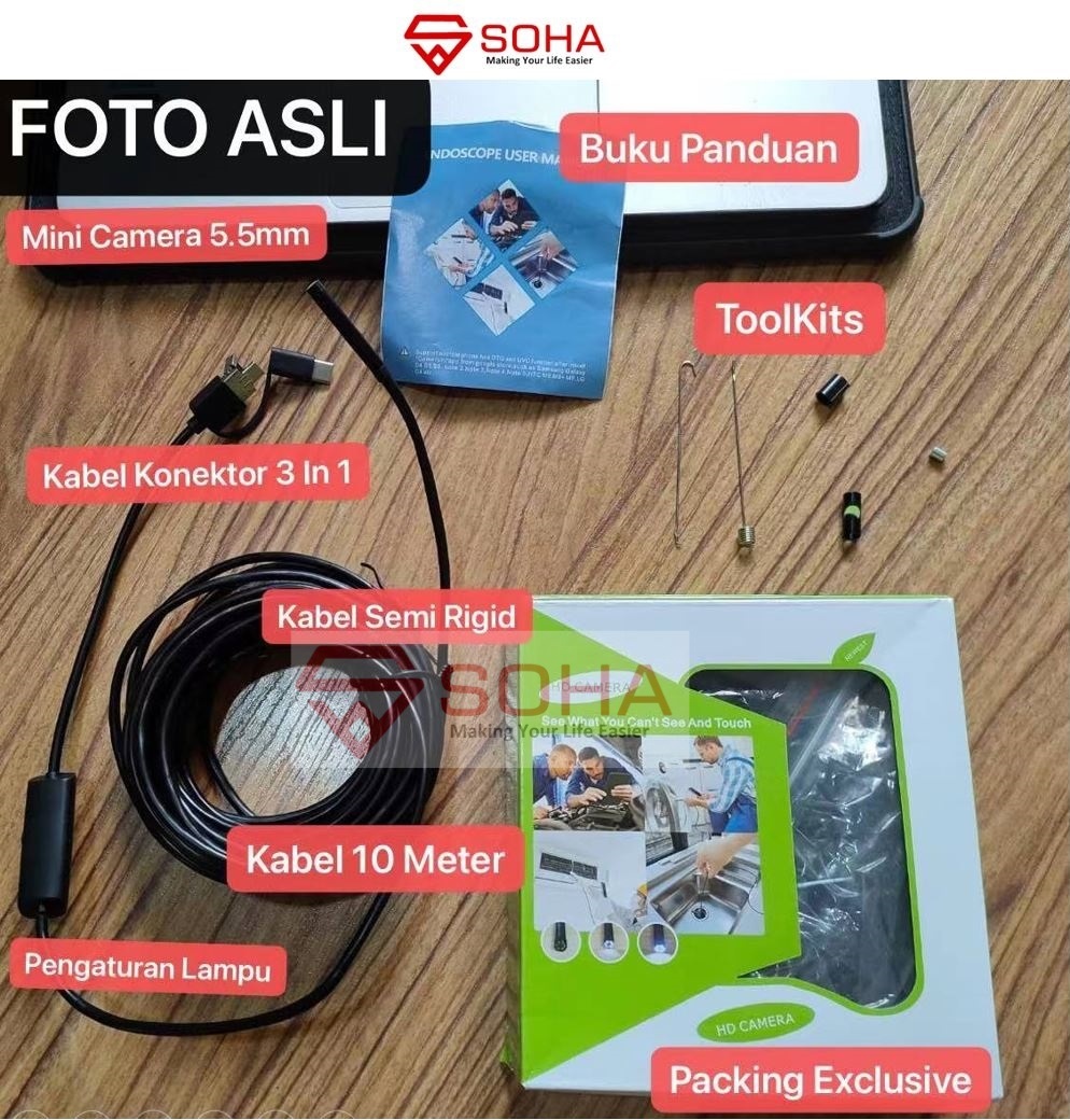 i15 Android USB Endoscope 5.5mm Camera Mini Kabel 10 Meter Semi Rigid Otoscope Borescope Inspection Waterproof Endoskopi Kamera Otoskop