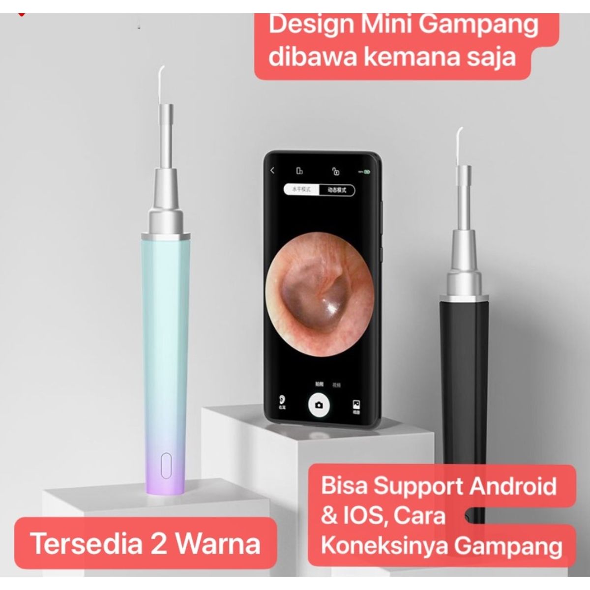P40 Hitam Endoscope Ear Cleaning Spoon WIFI Earpick Korek Kuping IOS Android Pembersih Endoskopi Telinga Visual HD 5MP Pembersih Rechargeable