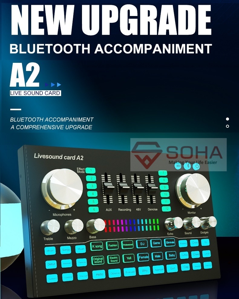 SC-007 SOHA A2 Upgrade Live Sound Card Recording Mixer 2 Channel PC Mobile Phone Live SoundCard Podcast Video High Quality Digital