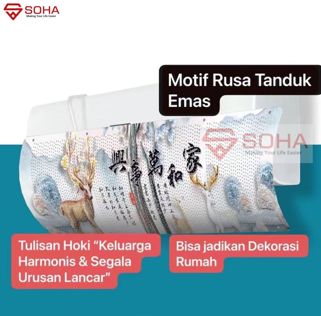 ART-032 Rusa Talang AC Reflektor Penutup penahan hembusan Angin air Screen Cover Motif Gambar Lucu Windshield