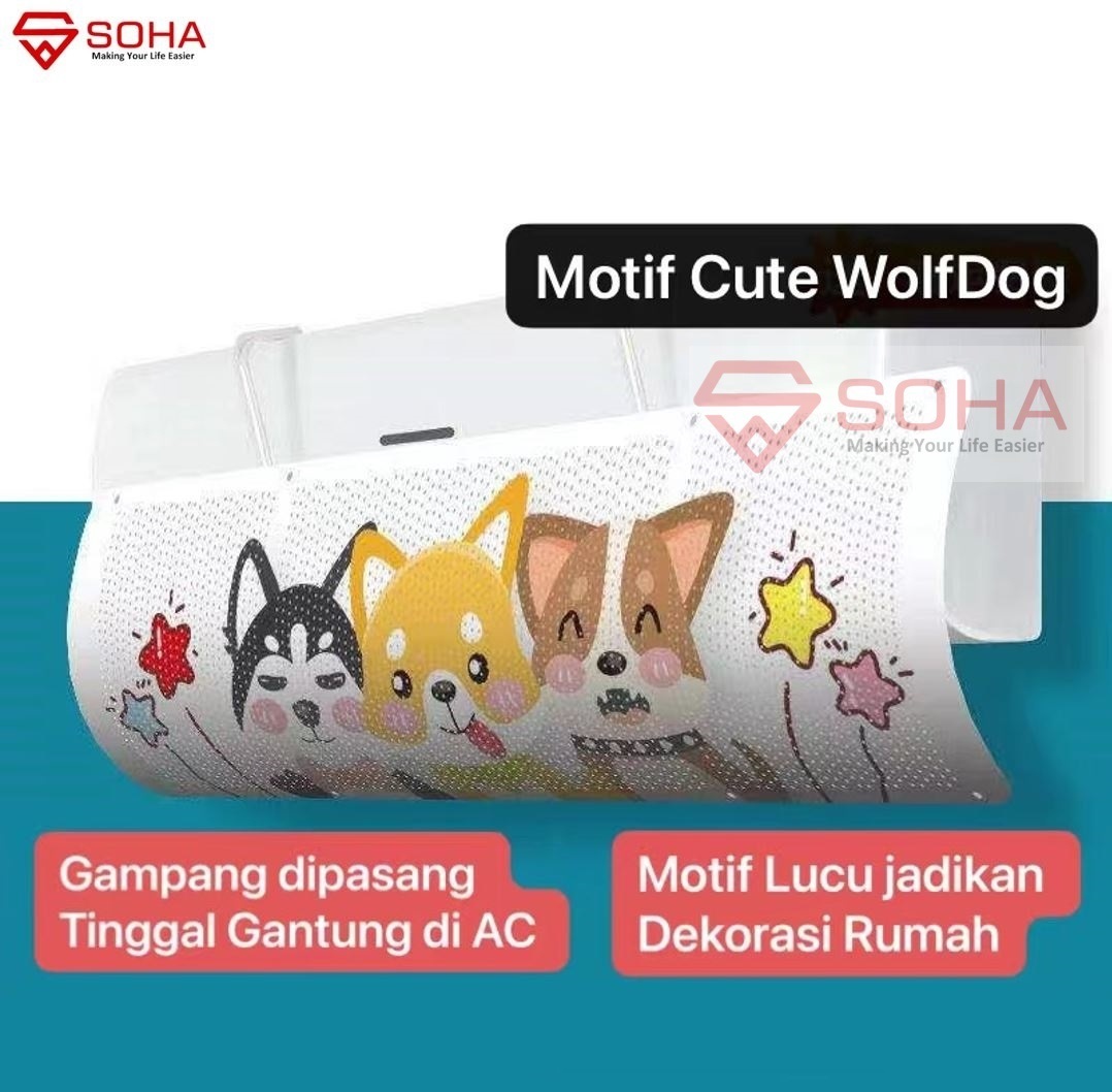 ART-032 WolfDog Talang AC Reflektor Penutup penahan hembusan Angin air Screen Cover Motif Gambar Lucu Windshield