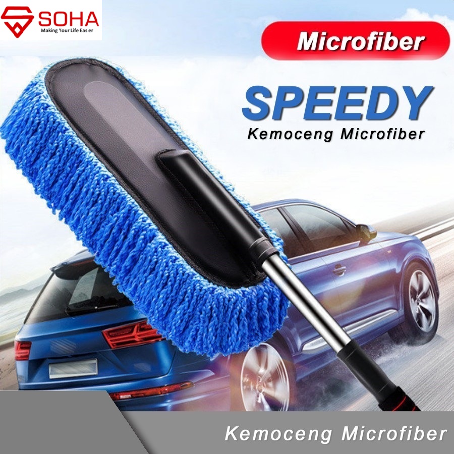 AM-16 Biru Kemoceng Microfiber Pembersih Debu Mobil Lap Cuci Bisa dipanjangkan Car Duster Pembersih Debu Rumah & Mobil Bahan Cendol Lebar Tebal
