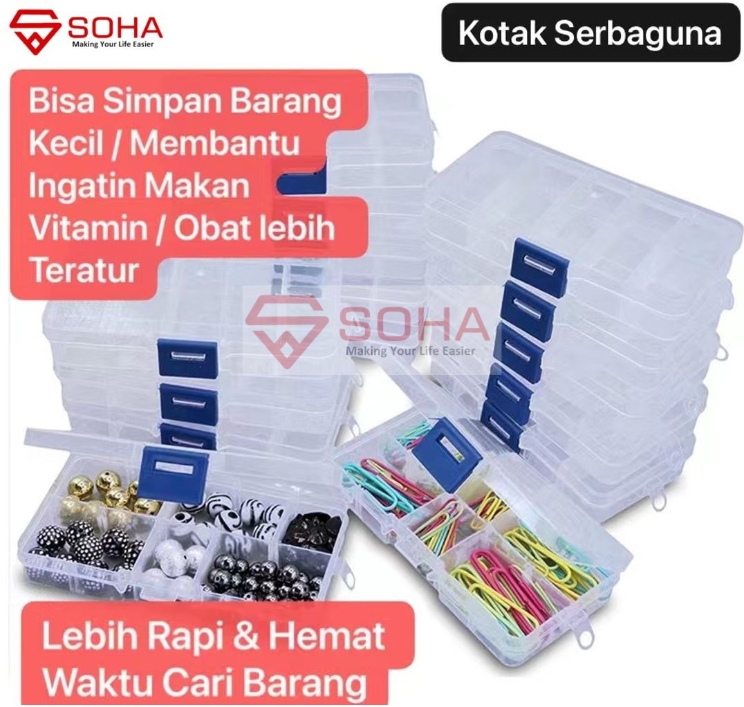 ART-035 15 Sekat Tempat Kotak Obat Plastik Penyimpanan Manik Mote Kancing Serbaguna