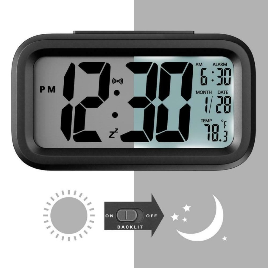 JD-05 Hitam Jam weaker Pintar Meja Digital LCD Alarm Kalender & Sensor Suhu Weker Lampu LED Smart Alarm Clock multifungsi