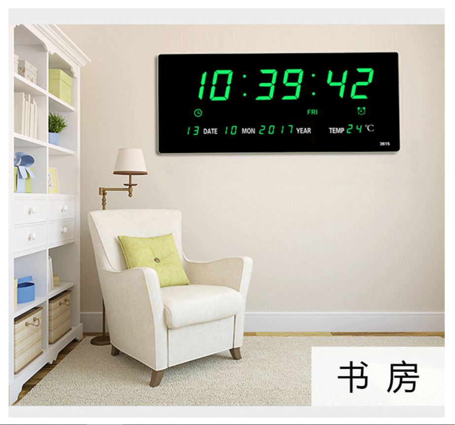 JD- 3615 LED Hijau Jam Digital LED Clock Dinding / Meja Fitur Kalender Alarm Weker Smart Watch Tampilan Jelas