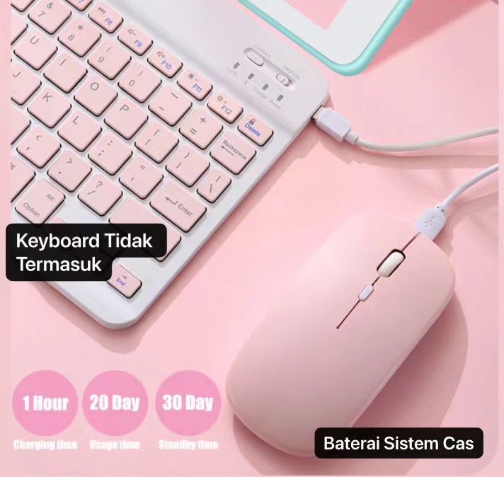 MOS-008 Pink Mouse 2.4G Wireless Bluetooth 5.2 Rechargeable Baterai & Silent Design Thin Nyaman Ditangan for Macbook Microsoft Smart TV Android CCTV
