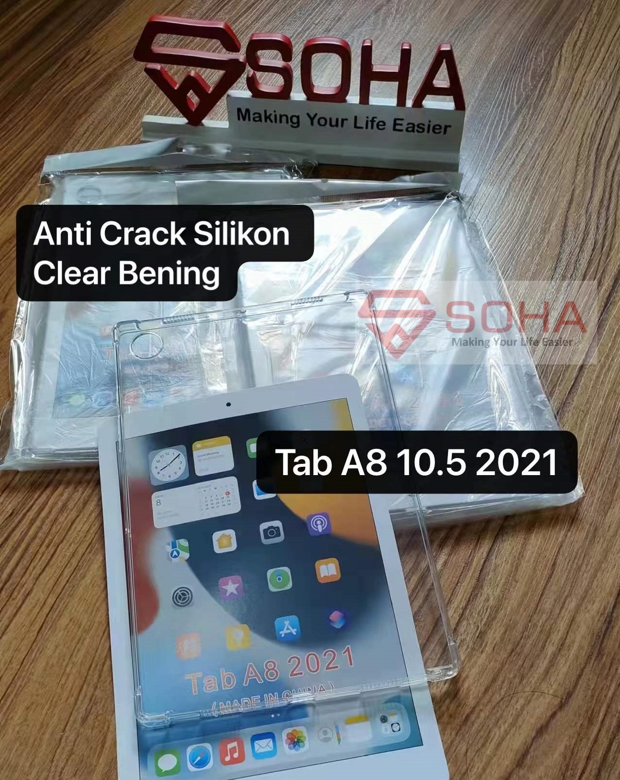 SBT-002 Samsung Tab A8 LTE 10.5 Inch 2021 X205 X200 Anti Crack Silikon Bening Clear Shock Absorption Tablet Back STRDY