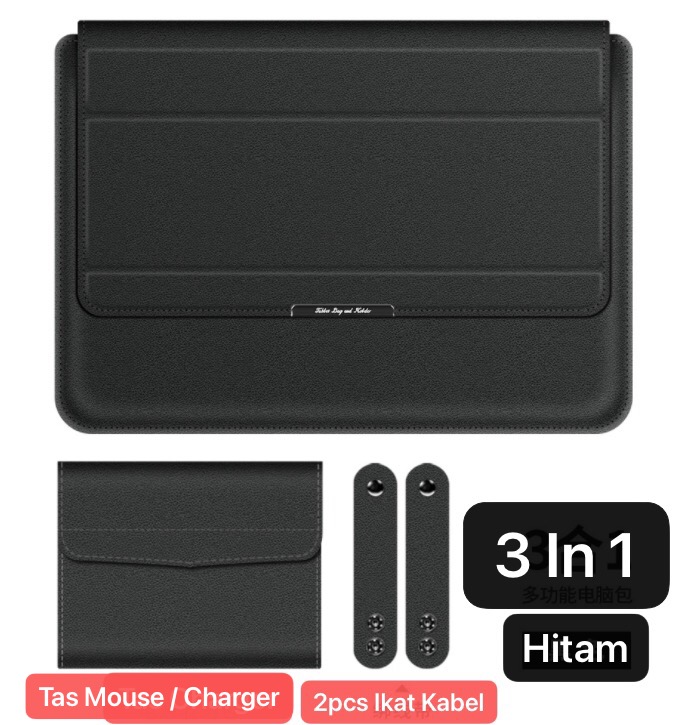 LC-01 Hitam 15 Inch Case Stand Sleeve PREMIUM PU LEATHER Kulit MACBOOK Air Sarung LAPTOP Skin Pro