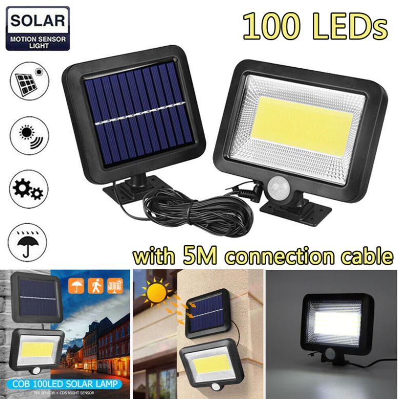 LP-06 Lampu Matahari Sorot 100 COB LED Taman Solar Tenaga Surya Sensor Gerak 3 MODE Plus PANEL Outdoor Panel Surya dan Lampu Di Pisah Kabel 5 Meter