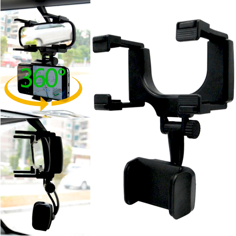 CH-007 Car Holder Rear View Mirror Universal Mount HP di SPION Tengah Mobil Depan Bisa Puter 360 Derajat