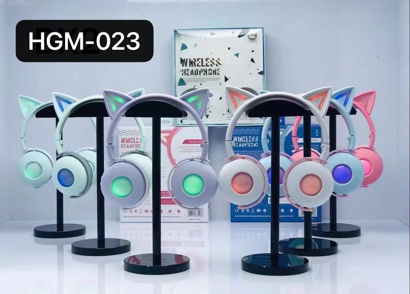 HGM-023 Cat Ear LED Light Headphones / Earphone Bisa Bluetooth / Bisa Kabel Aux Model Telinga Kucing ada Lampu nya Bass Stereo Rechargeable