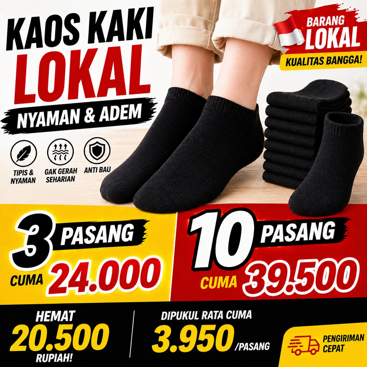ST-02 Kaos Kaki Polos Semata Kaki Bahan Tebal Buatan Lokal Bisa Buat Pria / Wanita Dewasa / Anak Remaja Kantoran Sport Jogging