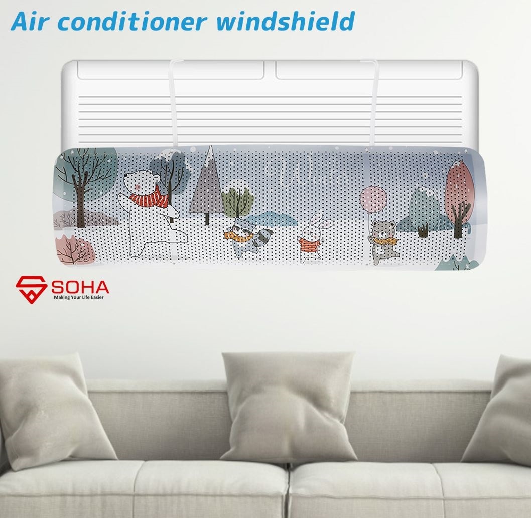 ART-032 Hello Winter Talang AC Reflektor Penutup penahan hembusan Angin air Screen Cover Motif Gambar Lucu Windshield