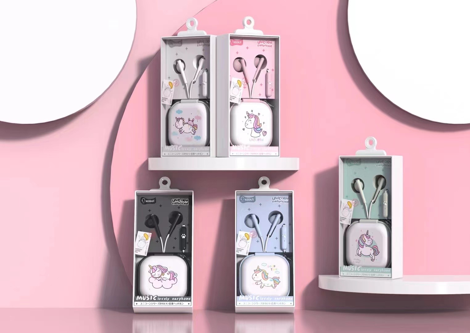 HGM-026 Headset Unicorn Kabel Earphone Stereo Suara Jernih Free Mini Tas Motif Lucu