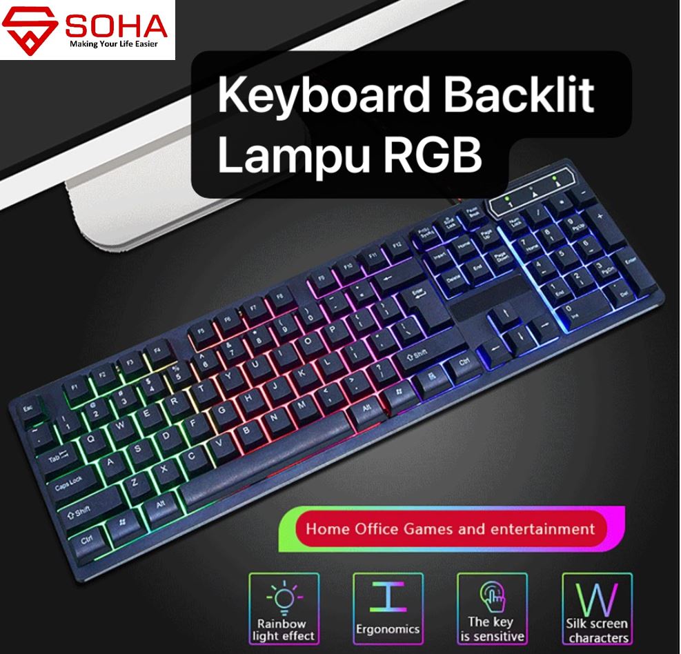KYB-019 KR-6300 Keyboard Komputer Professional gaming Kabel RGB Backlit Lampu Laptop Gamer Backlight Bisa Buat Kerja Sekolah
