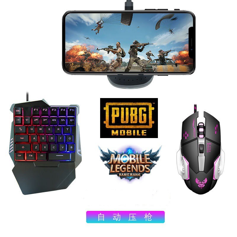 KYB-020 Single Hand RGB Keyboard Mouse Gaming PUBG MOBILE Converter Bluetooth Mix Pro 4 in 1 One Hand Keyboard G508 Konverter Konek HP