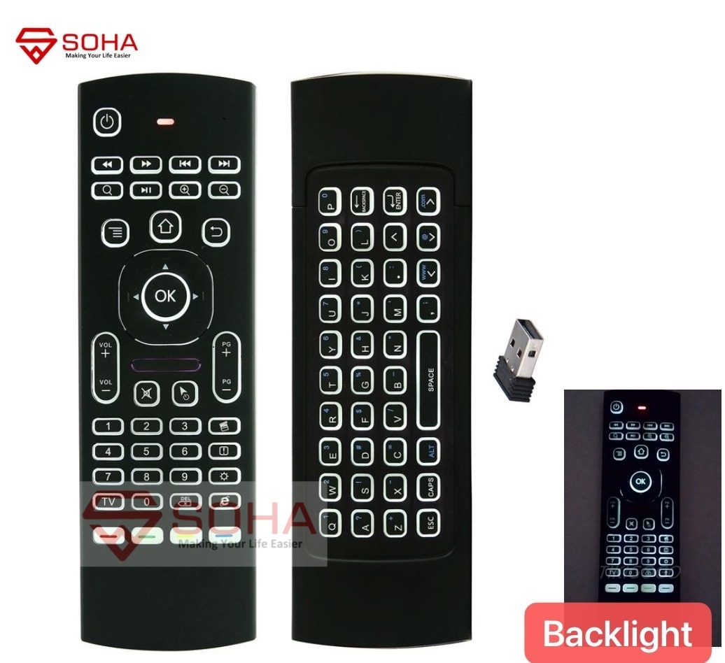KYB-022 SOHA Air Mouse Backlit LED Wireless 2.4G Mini Keyboard Remote Control Smart TV Android box CCTV Fitur 6 Axis gyro sensor IR Learning