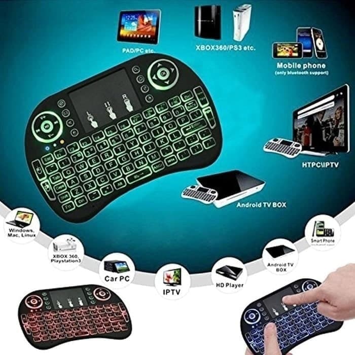 KYB-021 i8 Mini Non Baterai AAA Wireless Keyboard Backlit for Android TV Box / CCTV / PC Plus Ada Lampu Pakai Baterai AAA