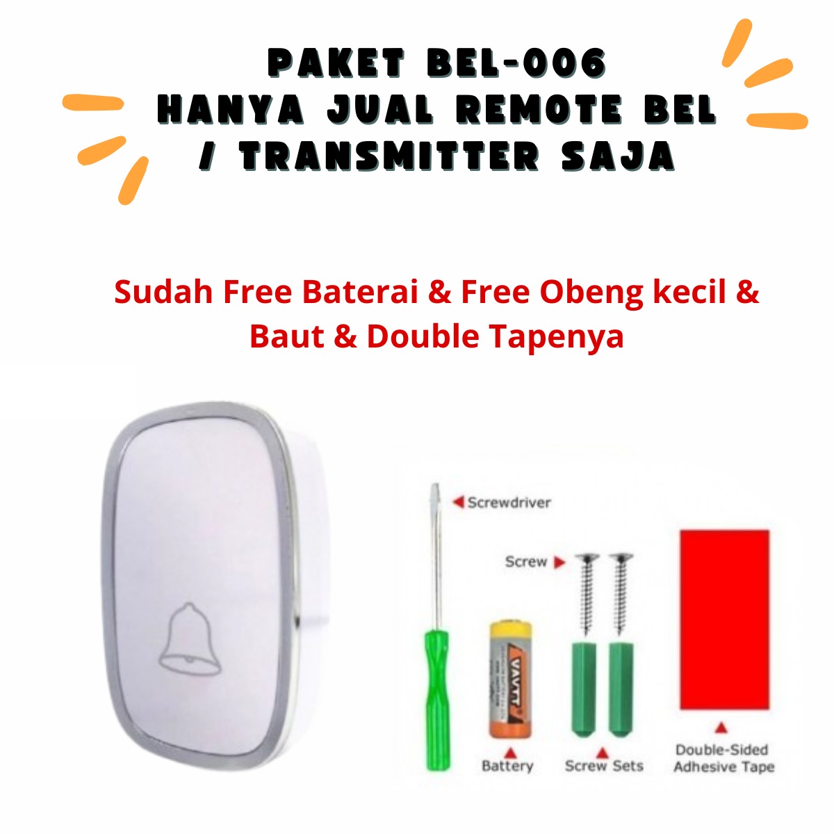 BEL-006 Remote Bel Rumah Wireless Doorbell Waterproof Door Bell Tahan Air Hujan / Transmitter Bel Rumah Wireless