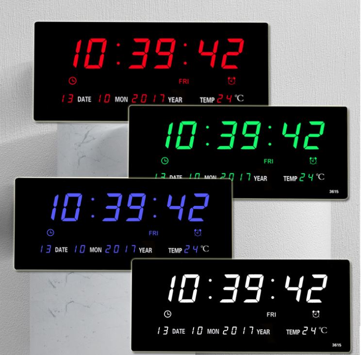 JD- 3615 LED Biru Jam Digital LED Clock Dinding / Meja Fitur Kalender Alarm Weker Smart Watch Tampilan Jelas