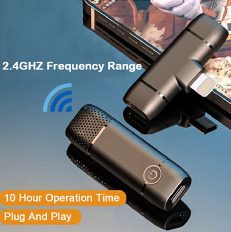 MIC-016 Iphone Wireless Lavalier Mini Microphone Lapel Mic Clip-On Portable Iphone Android Type-C Audio Video Recording live Podcast Youtube Zoom