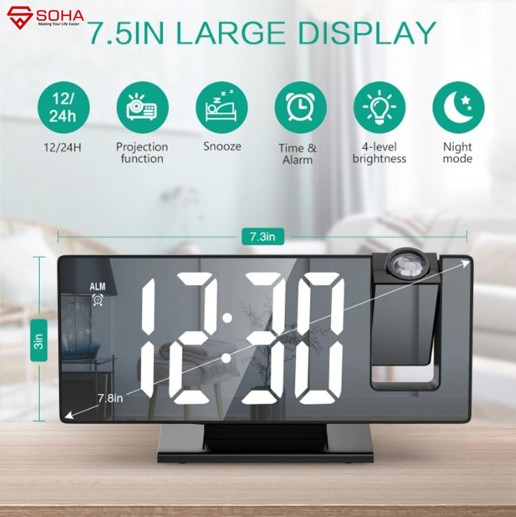 JD-08 LED Merah Jam Digital Ada Proyektor / Jam Alarm Mirror Dengan Layar LED Besar Fitur Snooze Ada Suhu & Kalender Bisa jadikan Cermin