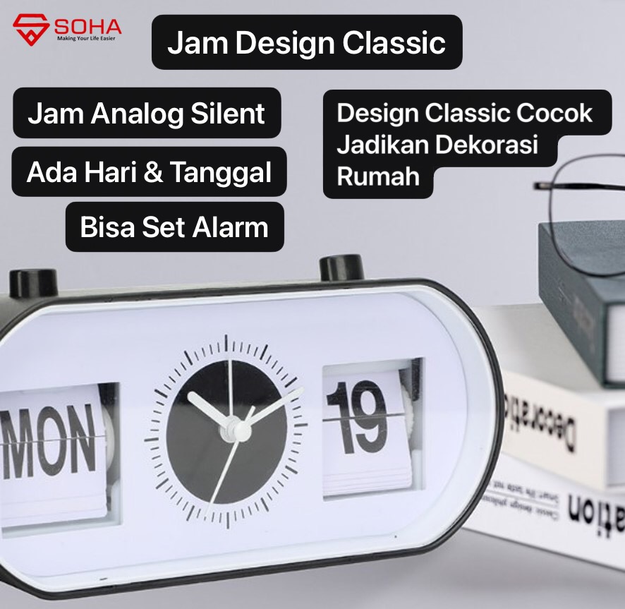 JD-10 Jam Weker Classic Bisa Set Hari & Tanggal Ada Alarm Dengan Design Simple & Jam nya Tidak Berisik / Silent