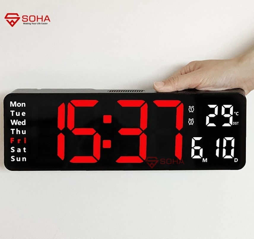 JD-6629 13 Inch Merah Jam Digital LED Besar Tampilan Jelas Dinding / Kalender Alarm Clock Weker Timer Countdown Smart Watch Suhu Temperatur