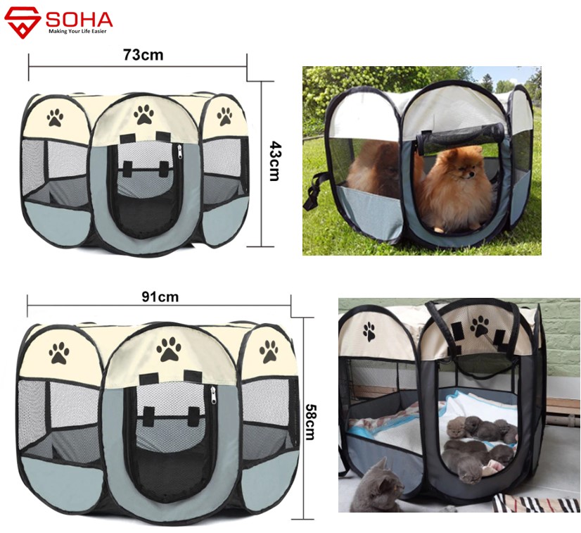 AHP-01 Coffe Ukuran L Kandang Pet Travel / Tempat Tidur Kandang Anjing Tenda Rumah Hewan Peliharaan Kucing Jadi Pagar Portable Lipat