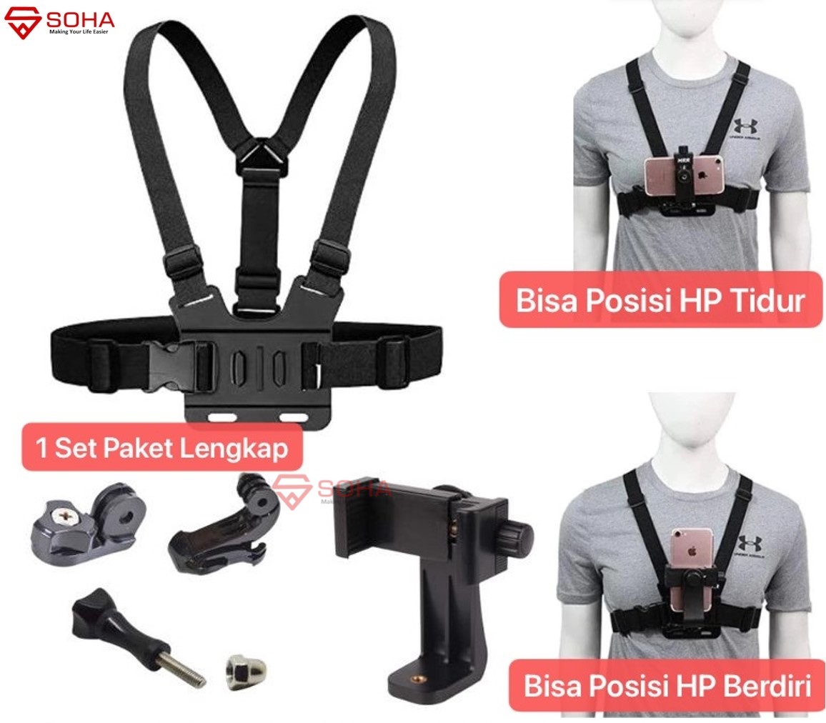 HRT-012 Holder Dada Body Chest Strap Tali Dada Handphone & Kamera / Mount Body Belt Holder HP Smartphone dan Action Camera