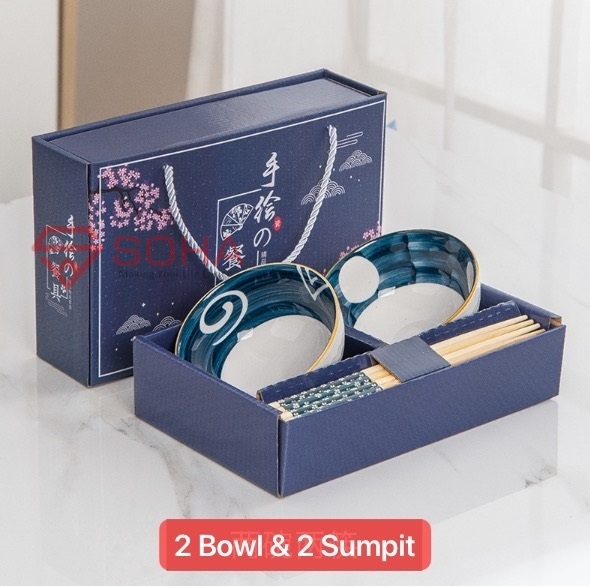 ART-057 2 Bowl Japanese Hampers Imlek Kado Natal Souvenir Gift Hadiah Ceramic Tableware Set Mangkok Sumpit Keramik Tahun Baru Chineses New Year