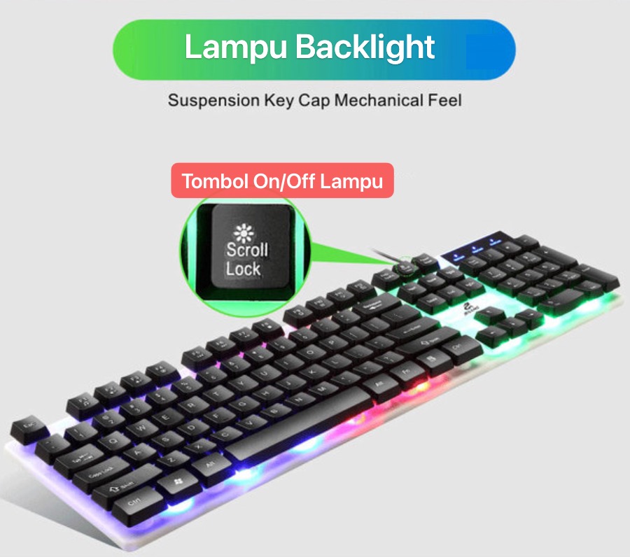 JK-922 Keyboard Komputer Laptop for gaming Kabel RGB Backlight Gamer Backlit Lampu Bisa Buat Kantoran Kerja Sekolah Office KYB-027