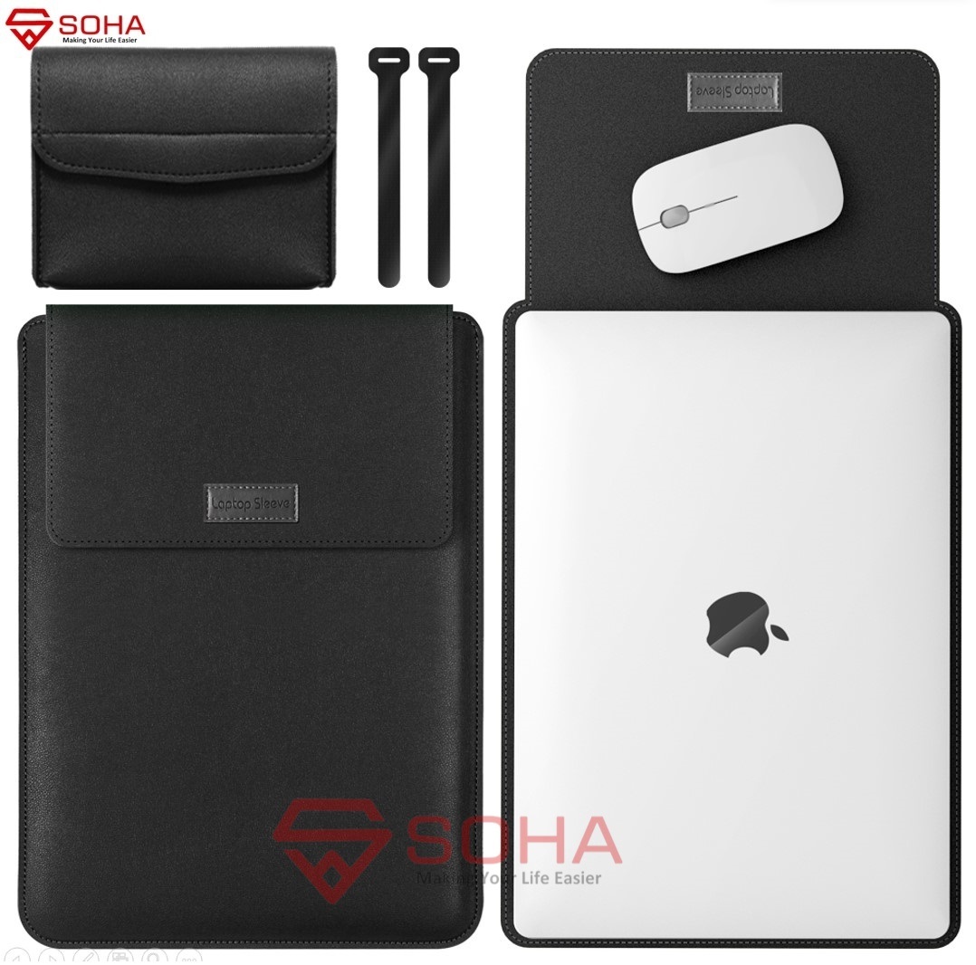 LC-07 SOHA Hitam 13 - 14 Inch Sleeve Case for Laptop Ultrabook PU LEATHER Kulit Tas for MACBOOK Air / Sarung Tablet Model Skin Pro PREMIUM