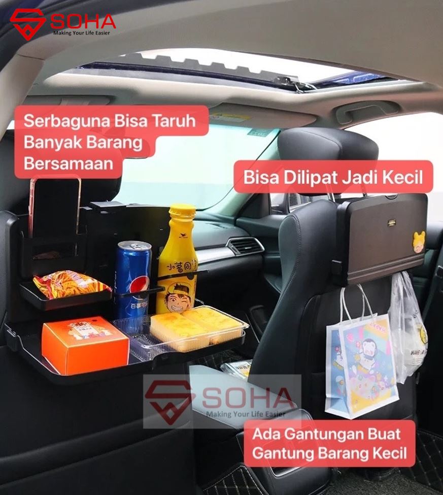 AM-55 Meja Makan Mobil Rak Holder Botol Minuman Tempat Rak Makan Lipat Kursi Car Travel Dining Tray Foldable Multifungsi Cup Holder Interior Mobil