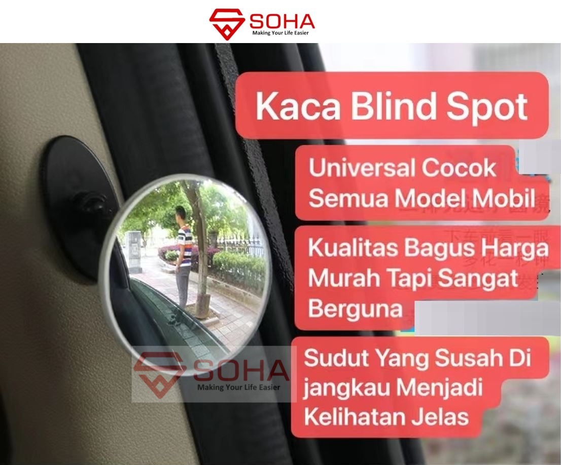 AM-22 Kaca Spion / Seat Belakang Bisa 2 Fungsi / Car Wide View Blind Spot Mirror Universal Hasil Jernih Tambahan Spion Mobil Cermin Asli DM-075