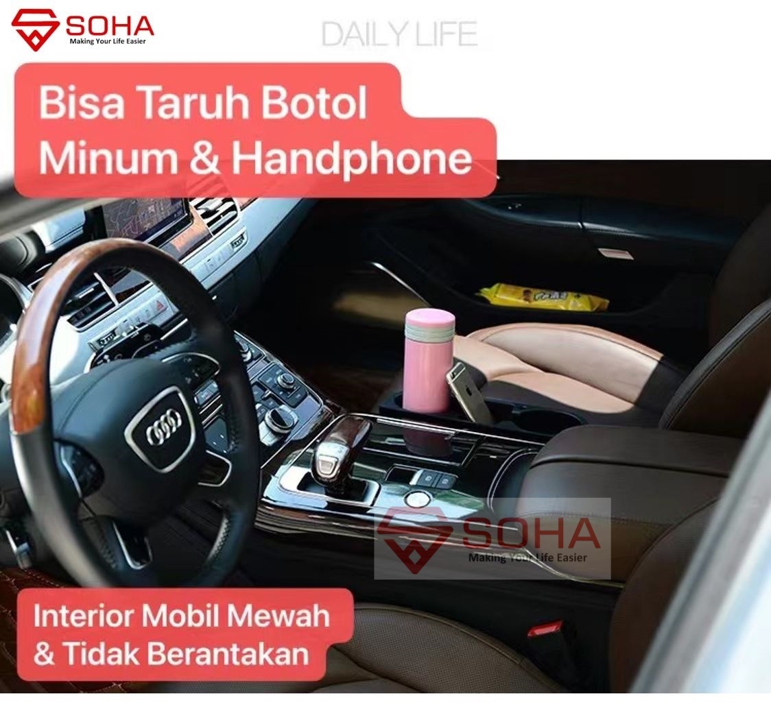 AM-24 Organize Tempat Taruh Minum Botol Gelas Pulpen Handphone di Mobil Car Cup Drink Holder Seat Gap Dual diselipan Jok Duduk Mobil Universal